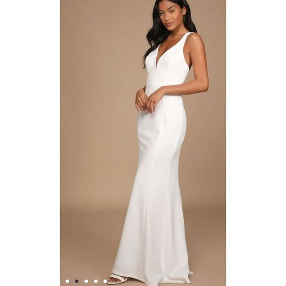 Lulu’s Dress White Love Galore Mermaid Maxi Dress Fully Lined Size Small - Picture 2 of 9